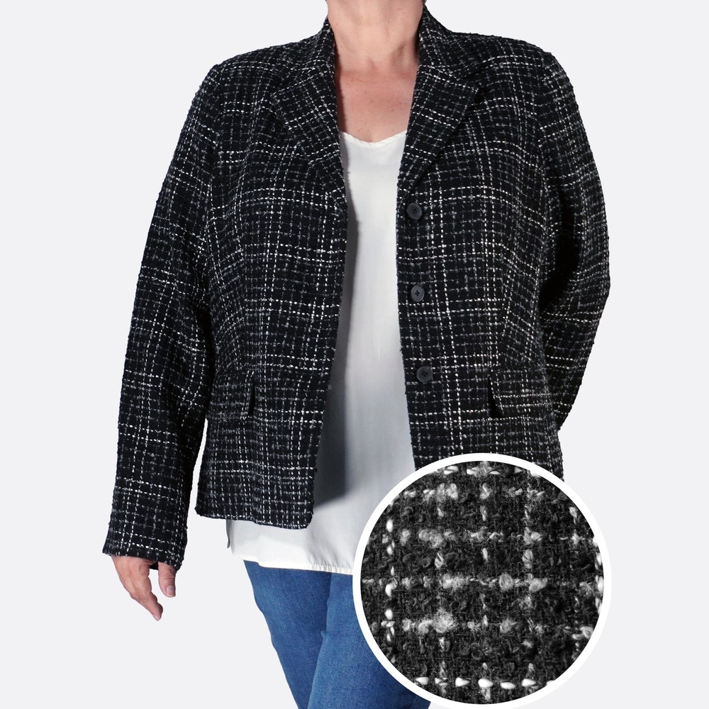 Coldwater Creek Wool Blend Bouclé Textured Black Blazer 18W fits 2X Old Money